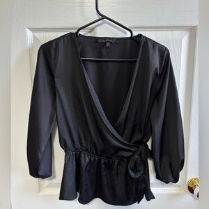 NWOT Love Tree Medium Black Satin Wrap Blouse